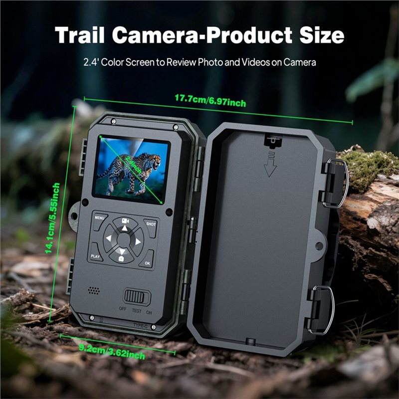 Trail Camera Infrared - 屋外用トレイルカメラ、1080P HD、赤外線暗視機能、2.4インチディスプレイ、追跡機能付き、写真撮影機能、野生動物の監視・観察用。
