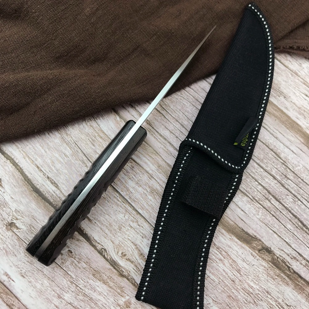 新型固定刃ハンティングナイフ、木製ハンドル、フルタング、ジャ - Hunting And Camping In Jungle のレビューと価格