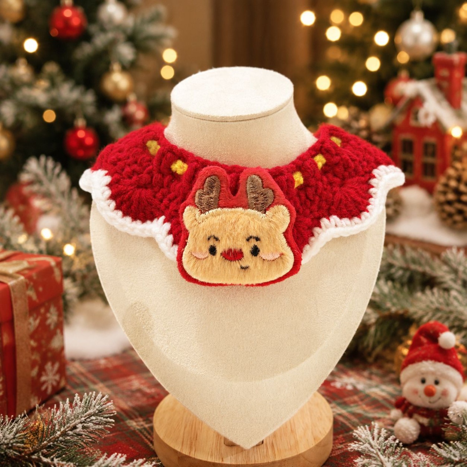 クリスマス手作りかぎ針編みペット用首輪セット 2個/3個セッ - Elk Bugle Call のレビューと価格