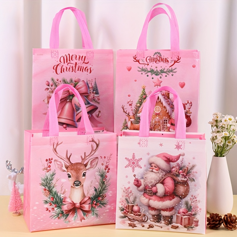 4/8 個ピンクのクリスマストートバッグ、ハンドル付き、サン - Elk Bugle Call のレビューと価格
