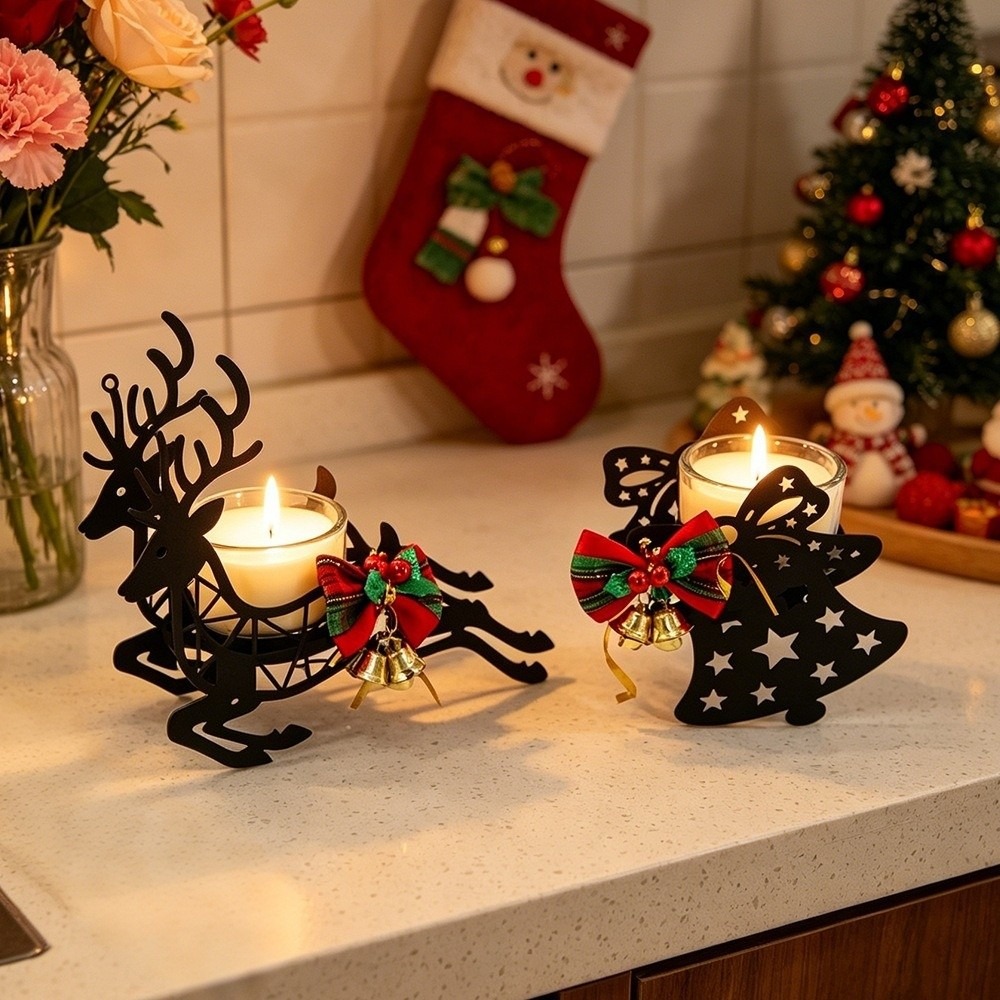 鹿とエルクのクリスマスキャンドルホルダー、雪の結晶のリボン、 - Elk Bugle Call のレビューと価格