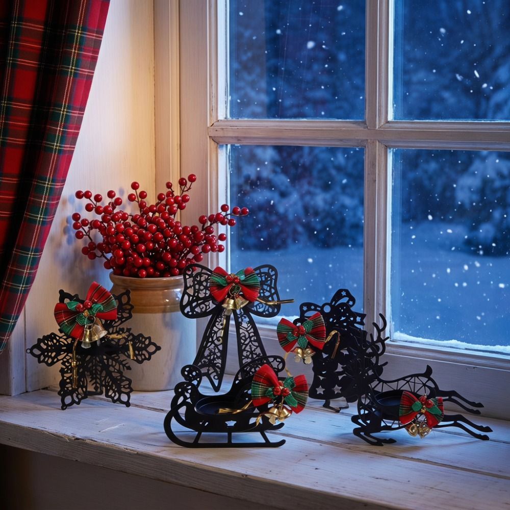 鹿とエルクのクリスマスキャンドルホルダー、雪の結晶のリボン、 - Elk Bugle Call のレビューと価格