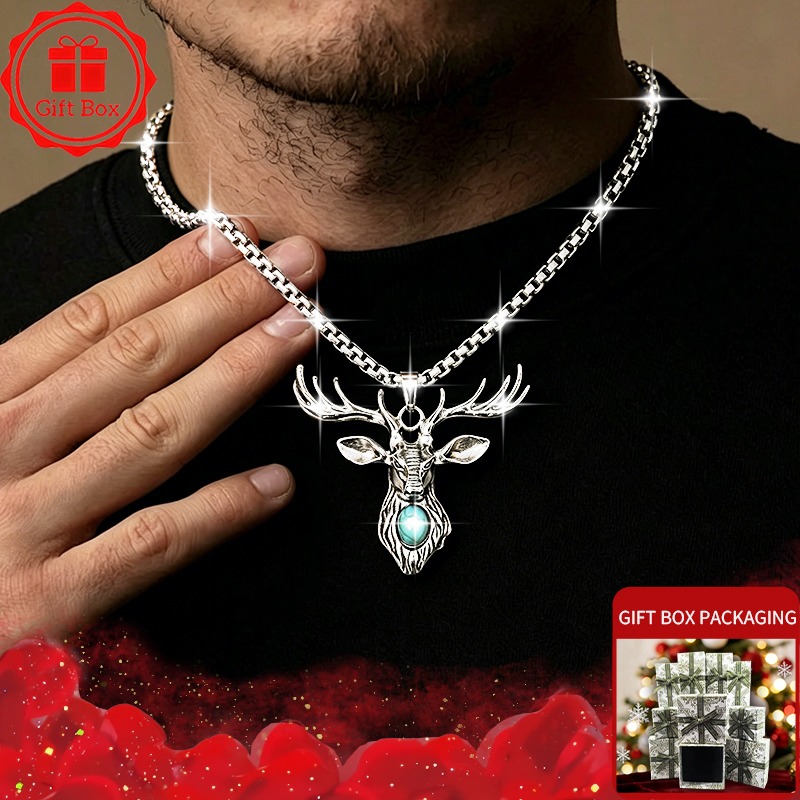 ヴィンテージ鹿の頭ペンダントネックレス男性女性ステンレス鋼ボ - Elk Bugle Call のレビューと価格